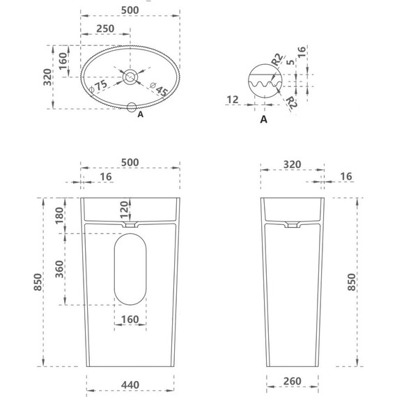 Раковина напольная Abber Stein 50 см AS2504-H, белый матовый - фото 4