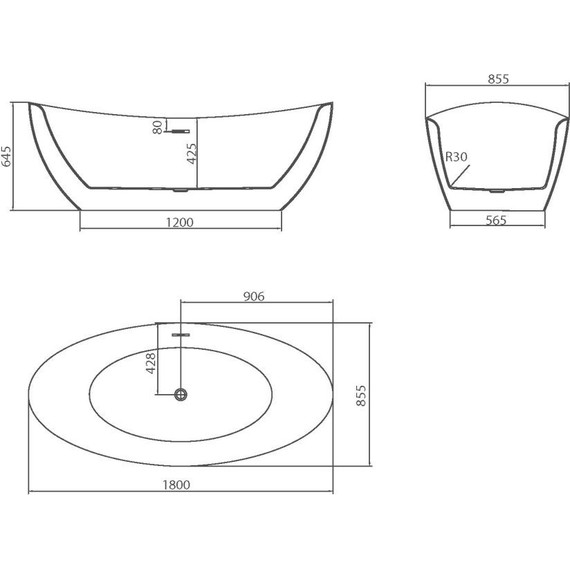 Ванна отдельностоящая Grossman Galaxy 180x85 см GR-1402MB, черный матовый - фото 6