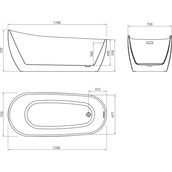 Ванна отдельностоящая Grossman Galaxy 170x75 см GR-1403MB, черный матовый - фото 6