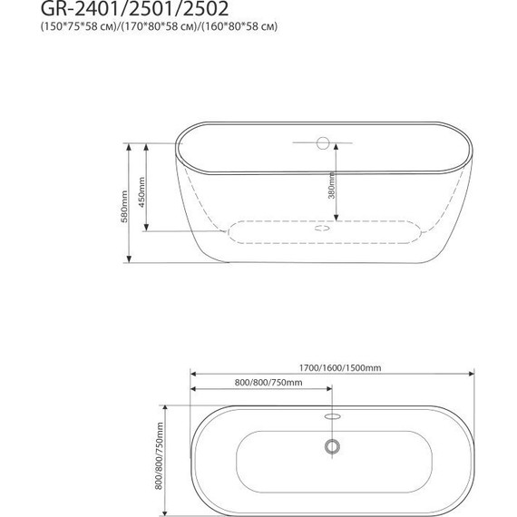 Ванна отдельностоящая Grossman Classic 160x80 см GR-2502MB, черный матовый - фото 7