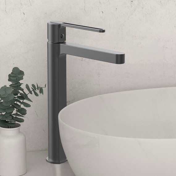 Смеситель для раковины высокий Vincea Rondo VBF-1R2GM, вороненая сталь - фото 2