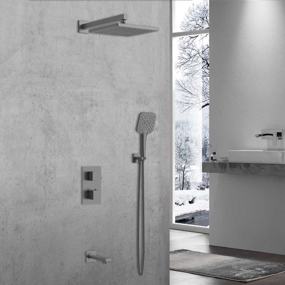 Душевая система для ванны с термостатом Vincea Next VSFW-1N3TGM, вороненая сталь - фото 2