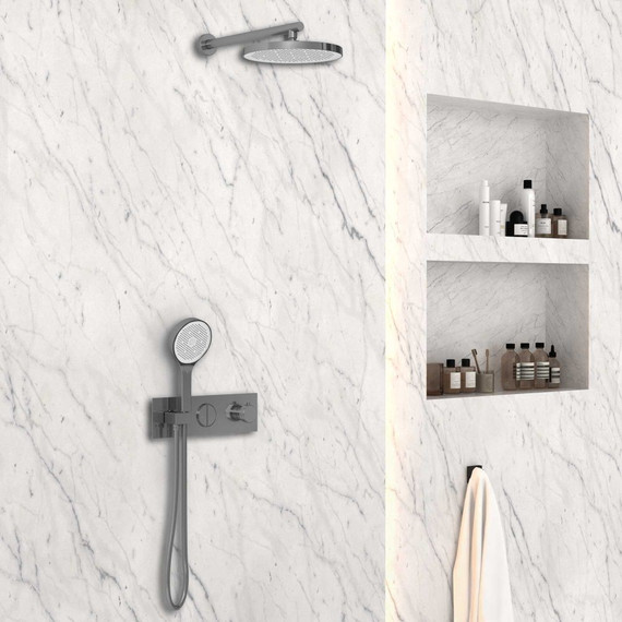 Душевая система для душа с термостатом Vincea VSFW-422T2GM, вороненая сталь - фото 3