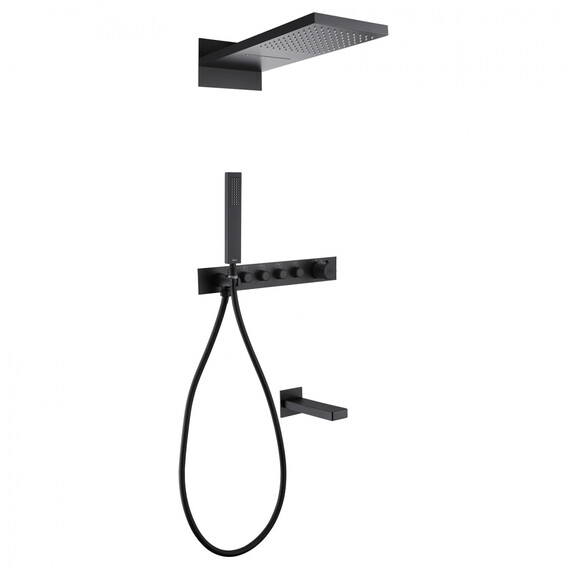 Душевая система для ванны с термостатом Abber Rund AF8753B, черный матовый - фото 