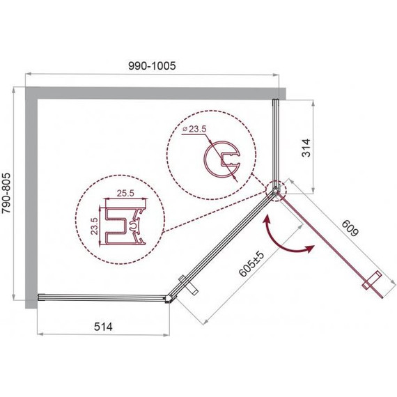 Душевое ограждение BelBagno 100x80 см UNO-195-PH-1-100/80-C-Cr, хром/прозрачное - фото 2