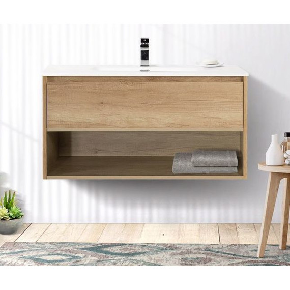 Тумба подвесная с раковиной BelBagno KRAFT-1000-1C-SO-RNN 100 см, Rovere Nebrasca Nature (раковина BB1000ETL) - фото 