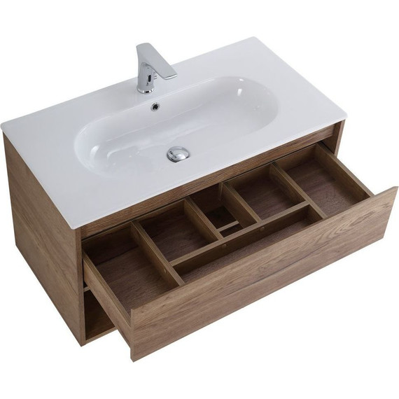 Тумба подвесная с раковиной BelBagno KRAFT-900-1C-SO-RT 90 см, Rovere Tabacco (раковина BB900ETL) - фото 4
