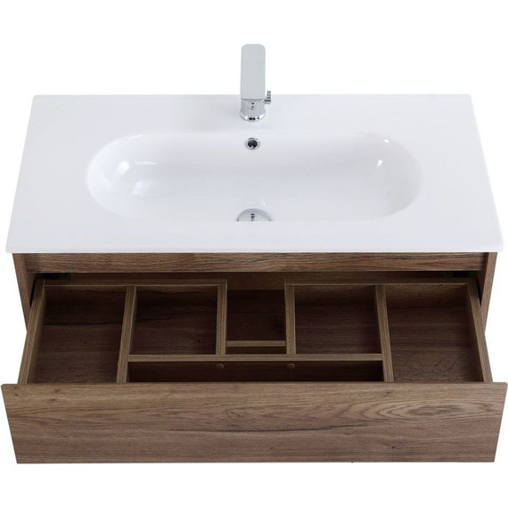 Тумба подвесная с раковиной BelBagno KRAFT-900-1C-SO-RT 90 см, Rovere Tabacco (раковина BB900ETL) - фото 5