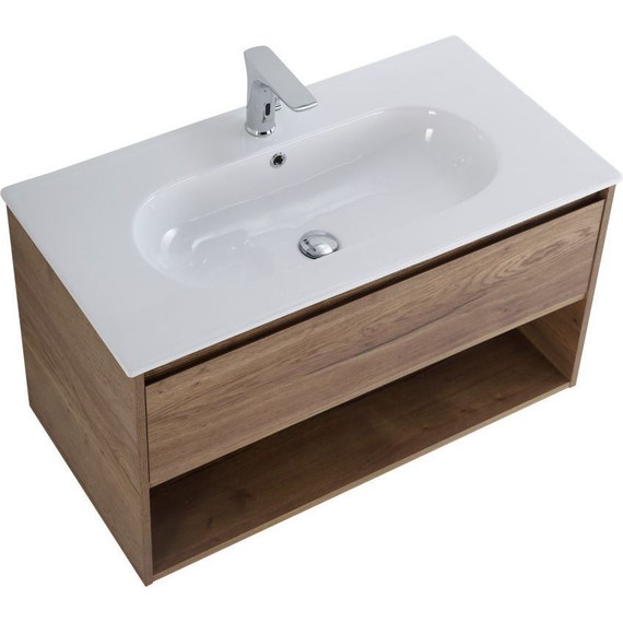 Тумба подвесная с раковиной BelBagno KRAFT-900-1C-SO-RT 90 см, Rovere Tabacco (раковина BB900ETL) - фото 6