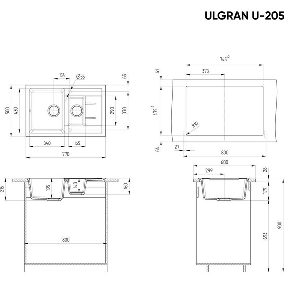 Кухонная мойка Ulgran U-205-310, серый - фото 3