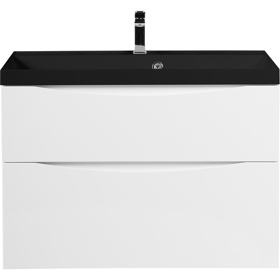 Тумба подвесная с раковиной BelBagno MARINO-H60-800-2C-SO-BL-P 80 см, Bianco Lucido (раковина BB800/450-LV-ART-AST-NERO) - фото 