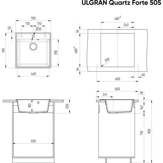 Кухонная мойка Ulgran Quartz Forte 505-02, лён - фото 2