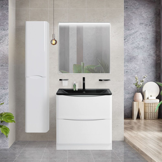 Тумба напольная с раковиной BelBagno ACQUA-1000-2C-PIA-BL 100 см, Bianco Lucido (раковина BB1000/455-LV-ART-ALR-NERO), Цвет фасада: Bianco Lucido Nero - фото 2