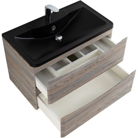 Тумба подвесная с раковиной BelBagno ACQUA-1000-2C-SO-PS 100 см, Pino Scania (раковина BB1000/455-LV-ART-ALR-NERO), Цвет фасада: Pino Scania Nero - фото 7