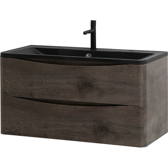 Тумба подвесная с раковиной BelBagno ACQUA-1000-2C-SO-RNG 100 см, Rovere Nature Grigio (раковина BB1000/455-LV-ART-ALR-NERO), Цвет фасада: Rovere Nature Grigio Nero - фото, картинка 3 Тумба подвесная с раковиной BelBagno ACQUA-1000-2C-SO-RNG 100 см, Rovere Nature Grigio (раковина BB1000/455-LV-ART-ALR-NERO), Цвет фасада: Rovere Nature Grigio Nero - фото 3