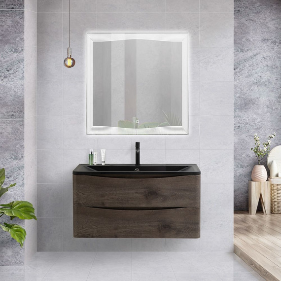 Тумба подвесная с раковиной BelBagno ACQUA-1000-2C-SO-RNG 100 см, Rovere Nature Grigio (раковина BB1000/455-LV-ART-ALR-NERO), Цвет фасада: Rovere Nature Grigio Nero - фото, картинка 2 Тумба подвесная с раковиной BelBagno ACQUA-1000-2C-SO-RNG 100 см, Rovere Nature Grigio (раковина BB1000/455-LV-ART-ALR-NERO), Цвет фасада: Rovere Nature Grigio Nero - фото 2