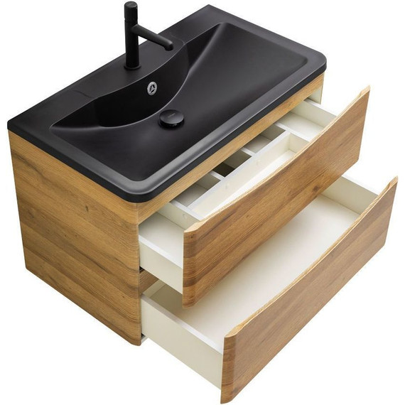 Тумба подвесная с раковиной BelBagno ACQUA-1000-2C-SO-RR 100 см, Rovere Rustico (раковина BB1000/455-LV-ART-ALR-NERO), Цвет фасада: Rovere Rustico Nero - фото 8