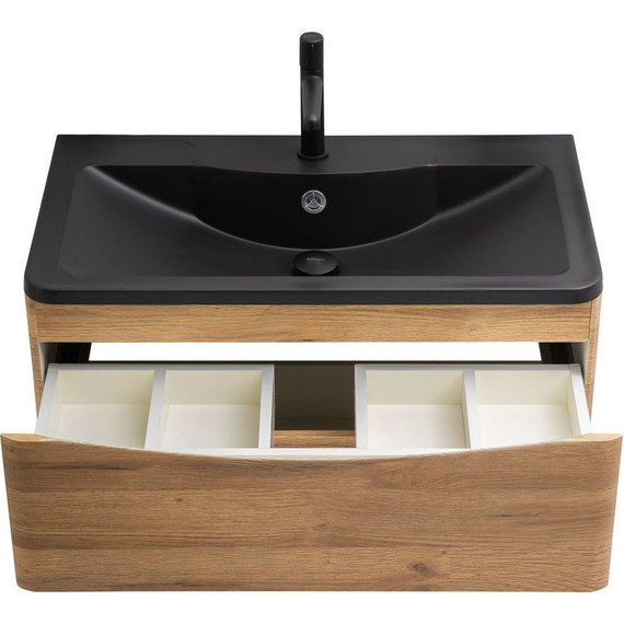 Тумба подвесная с раковиной BelBagno ACQUA-1000-2C-SO-RR 100 см, Rovere Rustico (раковина BB1000/455-LV-ART-ALR-NERO), Цвет фасада: Rovere Rustico Nero - фото 9