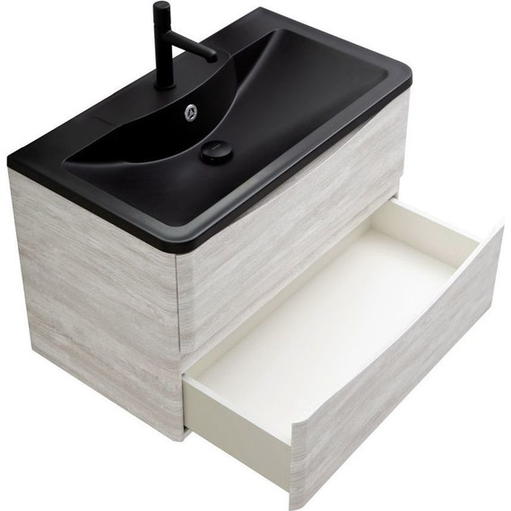 Тумба подвесная с раковиной BelBagno ACQUA-1000-2C-SO-RVB 100 см, Rovere Vintage Bianco (раковина BB1000/455-LV-ART-ALR-NERO), Цвет фасада: Rovere Vintage Bianco Nero - фото 4