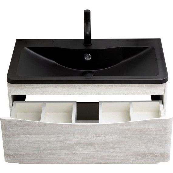 Тумба подвесная с раковиной BelBagno ACQUA-1000-2C-SO-RVB 100 см, Rovere Vintage Bianco (раковина BB1000/455-LV-ART-ALR-NERO), Цвет фасада: Rovere Vintage Bianco Nero - фото 9