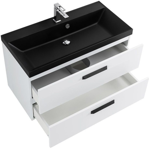 Тумба подвесная с раковиной BelBagno AURORA-800-2C-SO-BL 80 см, Bianco Lucido (раковина BB800/450-LV-ART-AST-NERO), Цвет фасада: Bianco Lucido Nero - фото 6