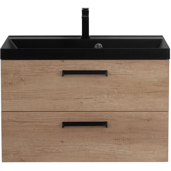 Тумба подвесная с раковиной BelBagno AURORA-800-2C-SO-RNN 80 см, Rovere Nebrasca Nature (раковина BB800/450-LV-ART-AST-NERO), Цвет фасада: Rovere Nebrasca Nature Nero - фото 