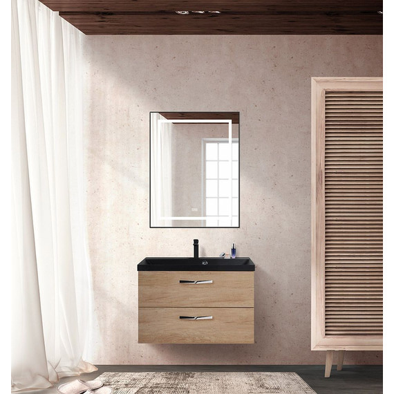 Тумба подвесная с раковиной BelBagno AURORA-800-2C-SO-RNN 80 см, Rovere Nebrasca Nature (раковина BB800/450-LV-ART-AST-NERO), Цвет фасада: Rovere Nebrasca Nature Nero - фото 2
