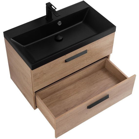 Тумба подвесная с раковиной BelBagno AURORA-800-2C-SO-RNN 80 см, Rovere Nebrasca Nature (раковина BB800/450-LV-ART-AST-NERO), Цвет фасада: Rovere Nebrasca Nature Nero - фото 4