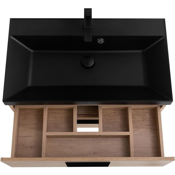 Тумба подвесная с раковиной BelBagno AURORA-800-2C-SO-RNN 80 см, Rovere Nebrasca Nature (раковина BB800/450-LV-ART-AST-NERO), Цвет фасада: Rovere Nebrasca Nature Nero - фото 5