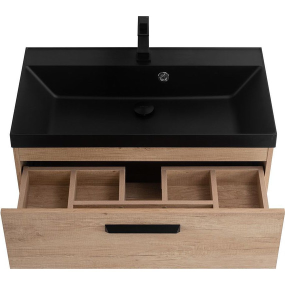 Тумба подвесная с раковиной BelBagno AURORA-800-2C-SO-RNN 80 см, Rovere Nebrasca Nature (раковина BB800/450-LV-ART-AST-NERO), Цвет фасада: Rovere Nebrasca Nature Nero - фото 8