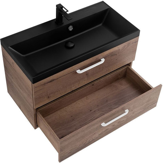 Тумба подвесная с раковиной BelBagno AURORA-800-2C-SO-RT 80 см, Rovere Tabacco (раковина BB800/450-LV-ART-AST-NERO), Цвет фасада: Rovere Tabacco Nero - фото 4