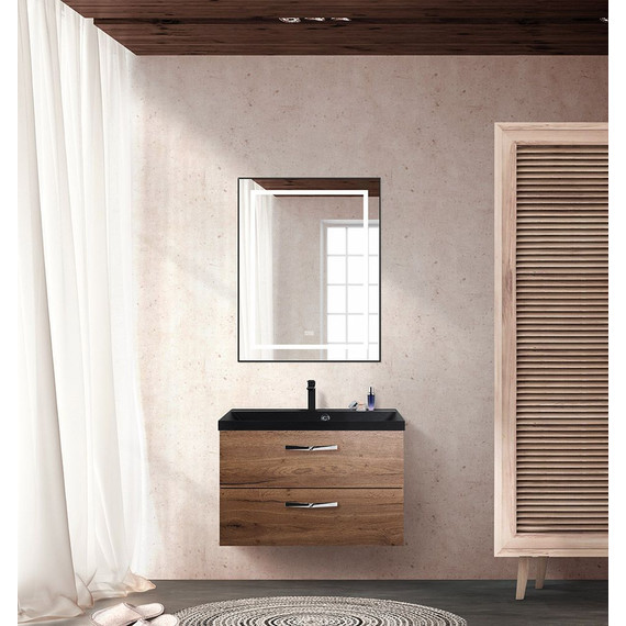 Тумба подвесная с раковиной BelBagno AURORA-800-2C-SO-RT 80 см, Rovere Tabacco (раковина BB800/450-LV-ART-AST-NERO), Цвет фасада: Rovere Tabacco Nero - фото 2