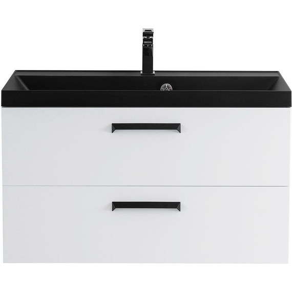 Тумба подвесная с раковиной BelBagno AURORA-900-2C-SO-BL 90 см, Bianco Lucido (раковина BB900/450-LV-ART-AST-NERO), Цвет фасада: Bianco Lucido Nero - фото 