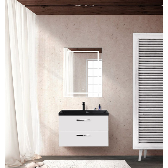 Тумба подвесная с раковиной BelBagno AURORA-900-2C-SO-BL 90 см, Bianco Lucido (раковина BB900/450-LV-ART-AST-NERO), Цвет фасада: Bianco Lucido Nero - фото 2