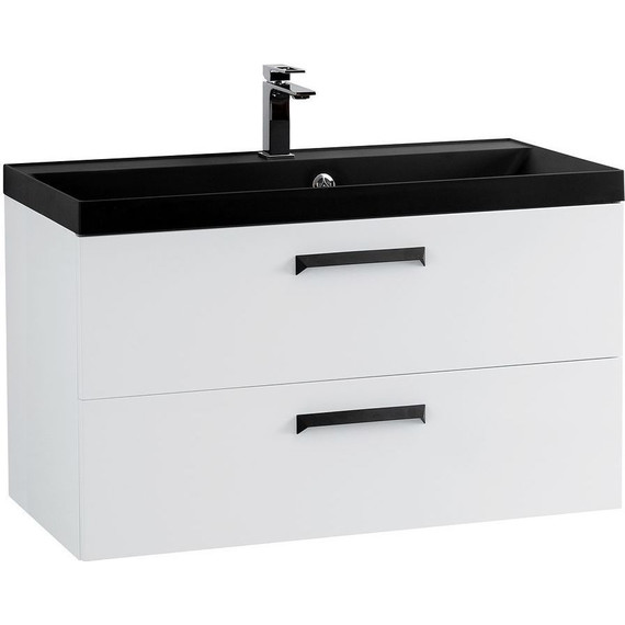 Тумба подвесная с раковиной BelBagno AURORA-900-2C-SO-BL 90 см, Bianco Lucido (раковина BB900/450-LV-ART-AST-NERO), Цвет фасада: Bianco Lucido Nero - фото 3