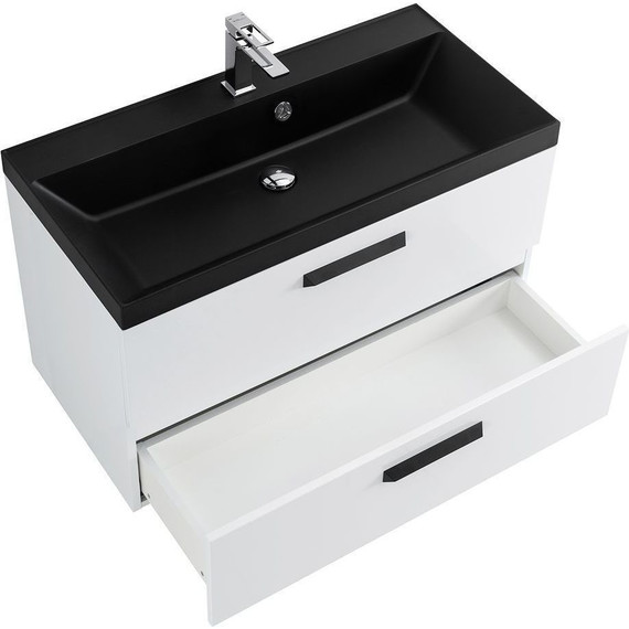 Тумба подвесная с раковиной BelBagno AURORA-900-2C-SO-BL 90 см, Bianco Lucido (раковина BB900/450-LV-ART-AST-NERO), Цвет фасада: Bianco Lucido Nero - фото 4