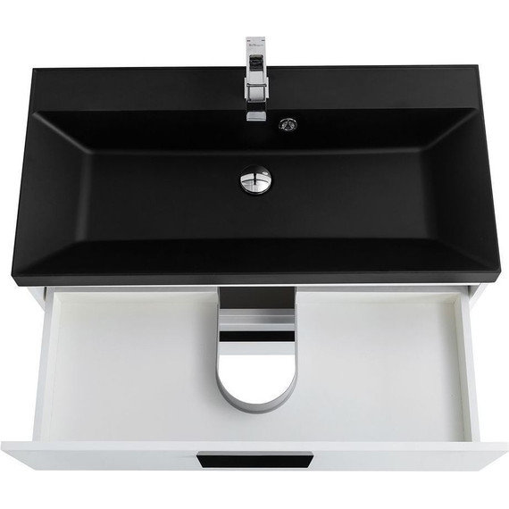 Тумба подвесная с раковиной BelBagno AURORA-900-2C-SO-BL 90 см, Bianco Lucido (раковина BB900/450-LV-ART-AST-NERO), Цвет фасада: Bianco Lucido Nero - фото 5