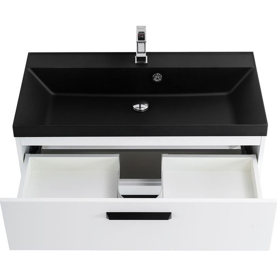 Тумба подвесная с раковиной BelBagno AURORA-900-2C-SO-BL 90 см, Bianco Lucido (раковина BB900/450-LV-ART-AST-NERO), Цвет фасада: Bianco Lucido Nero - фото 8