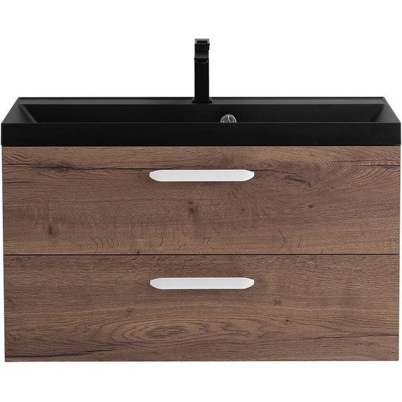 Тумба подвесная с раковиной BelBagno AURORA-900-2C-SO-RT 90 см, Rovere Tabacco (раковина BB900/450-LV-ART-AST-NERO), Цвет фасада: Rovere Tabacco Nero - фото 