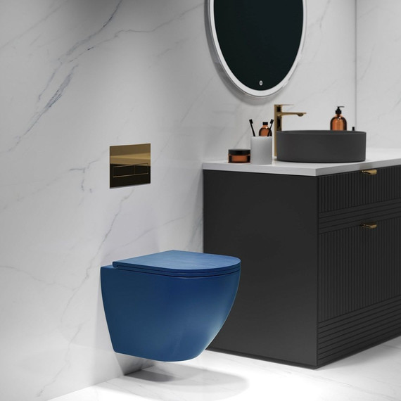 Унитаз подвесной безободковый Grossman Color GR-4455BLMS с крышкой микролифт, синий матовый, Цвет производителя: синий - фото 2