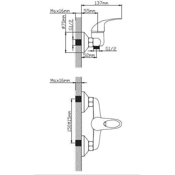 Смеситель для душа Diadonna D20-150 с душевым гарнитуром - фото 2