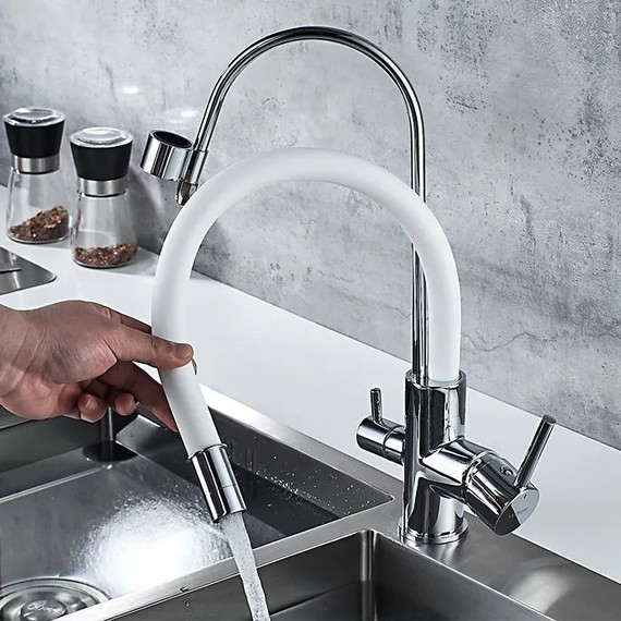 Смеситель для кухни Ledeme L4755-3, хром/белый - фото 5