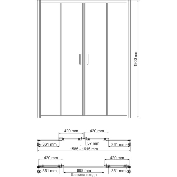 Душевая дверь WasserKraft Lippe 160 см 45S45, серебристый/прозрачное - фото 2