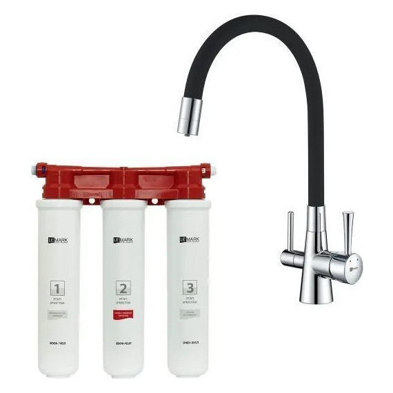 Смеситель для кухни Lemark Comfort + фильтр Basic LM3075C085, хром/чёрный - фото 