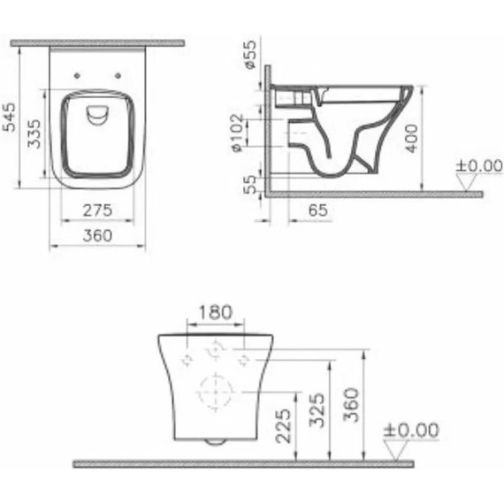 Унитаз подвесной безободковый Vitra Zentrum Square 7484B003-0075 - фото 3