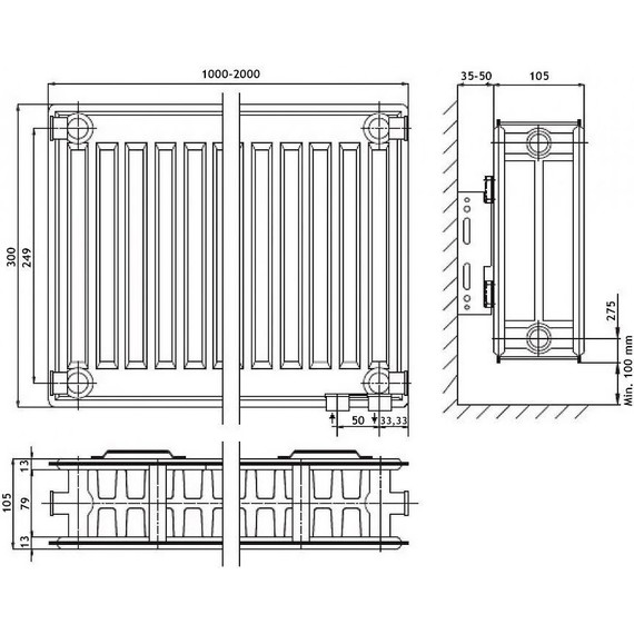 Радиатор Azario 1000х300 мм AZ-C22-300-1000 - фото 6