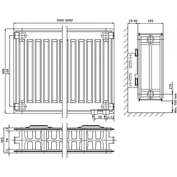 Радиатор Azario 1400х300 мм AZ-C22-300-1400 - фото 6