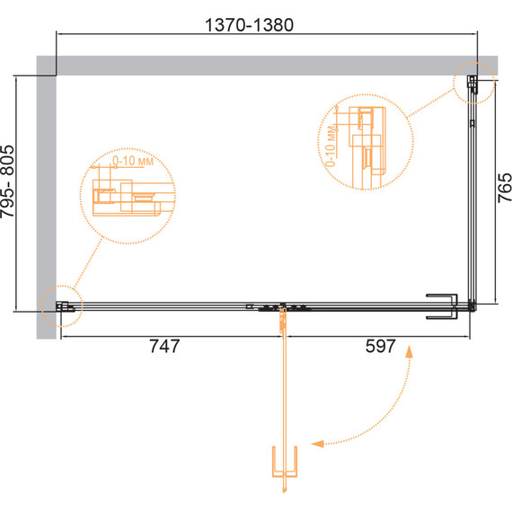 Душевое ограждение Cezares 140х80 см BELLAGIO-AH-1-140/80-C-NERO (стекло 8 мм) черный/прозрачное - фото 2