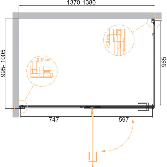 Душевое ограждение Cezares 140х100 см BELLAGIO-AH-1-140/100-C-NERO (стекло 8 мм) черный/прозрачное - фото 2