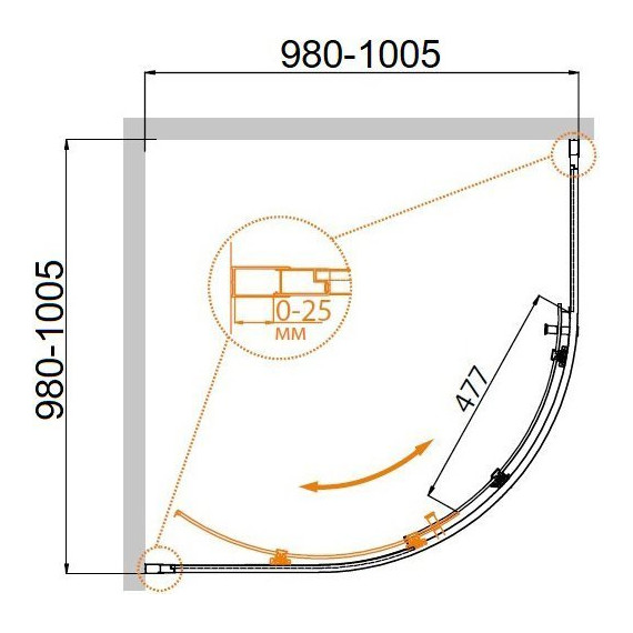 Душевое ограждение Cezares 100х100 см MOLVENO-R-1-100-C-Cr-IV, хром/прозрачное - фото 6